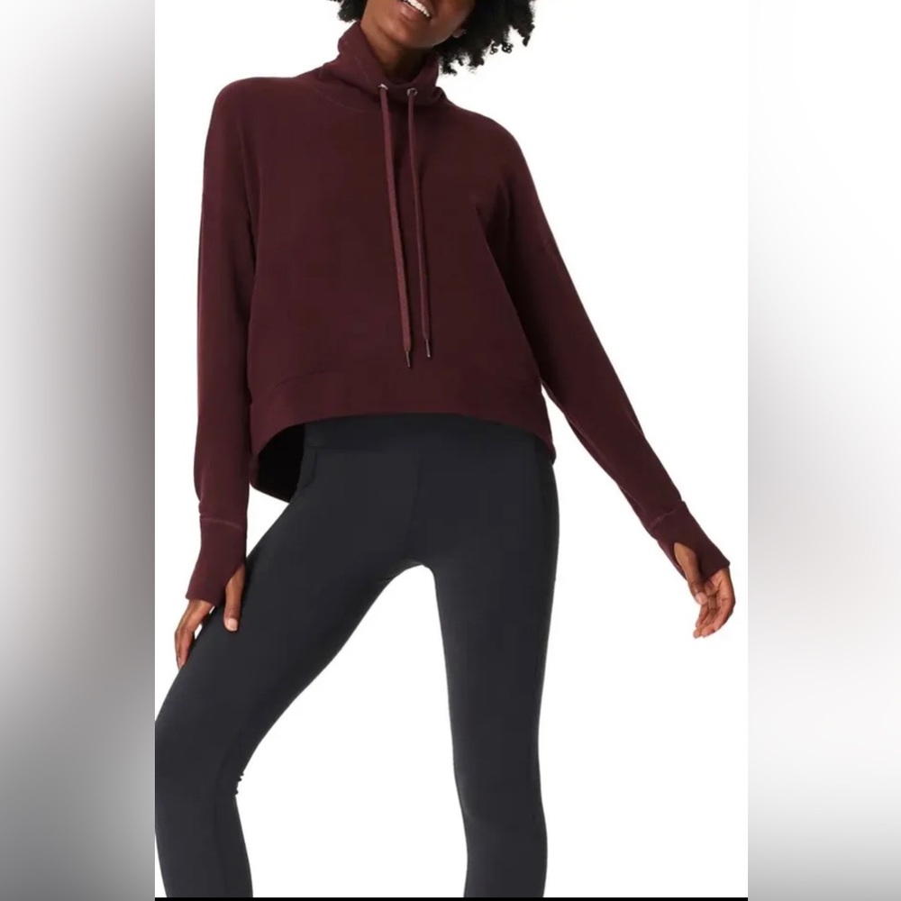 Sweaty Betty Harmonise Luxe Sweatshirt Drawstring in Maroon Red Small $138